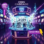 giant coin pusher machine set in a retro arcade