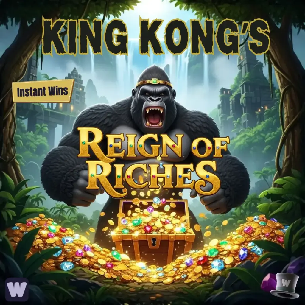 Big King Kong in front of a treasure chest full of coins