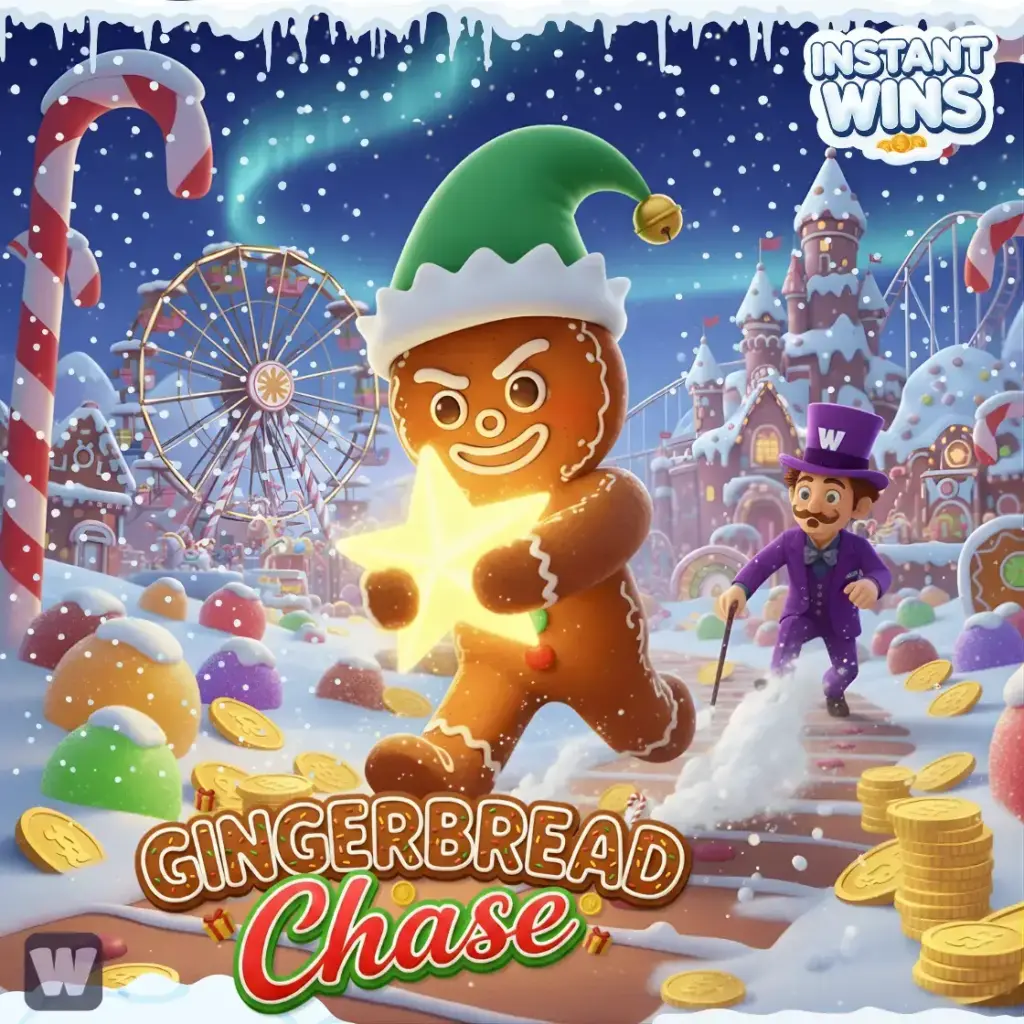 Gingerbread man running away with a star