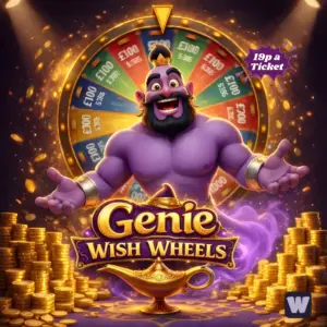 Purple Genie Floating outside of wheel of fortune